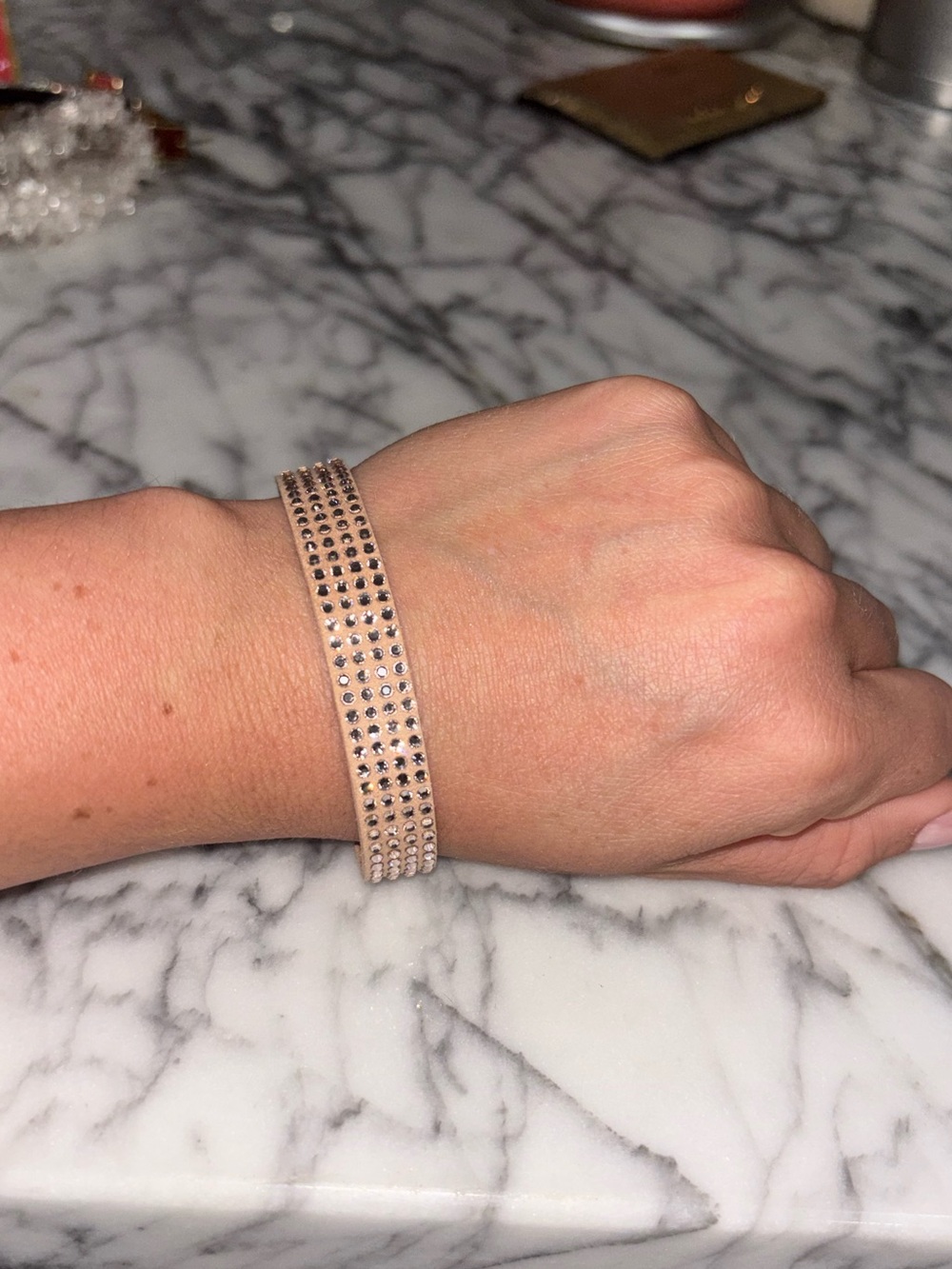 Clear Crystal Faux Leather Wrap Bracelet White Rhinestone Gold Statement Cuff